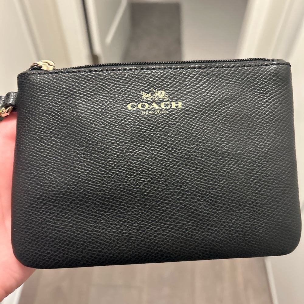 Coach Textured Black Wristlet with Gold Logo